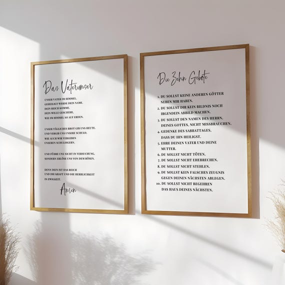 Die Zehn Gebote & Vaterunser Poster Set, Christliche Wandkunst, Bibelverse Druck, Christliche Deko Druckbare Kunst
