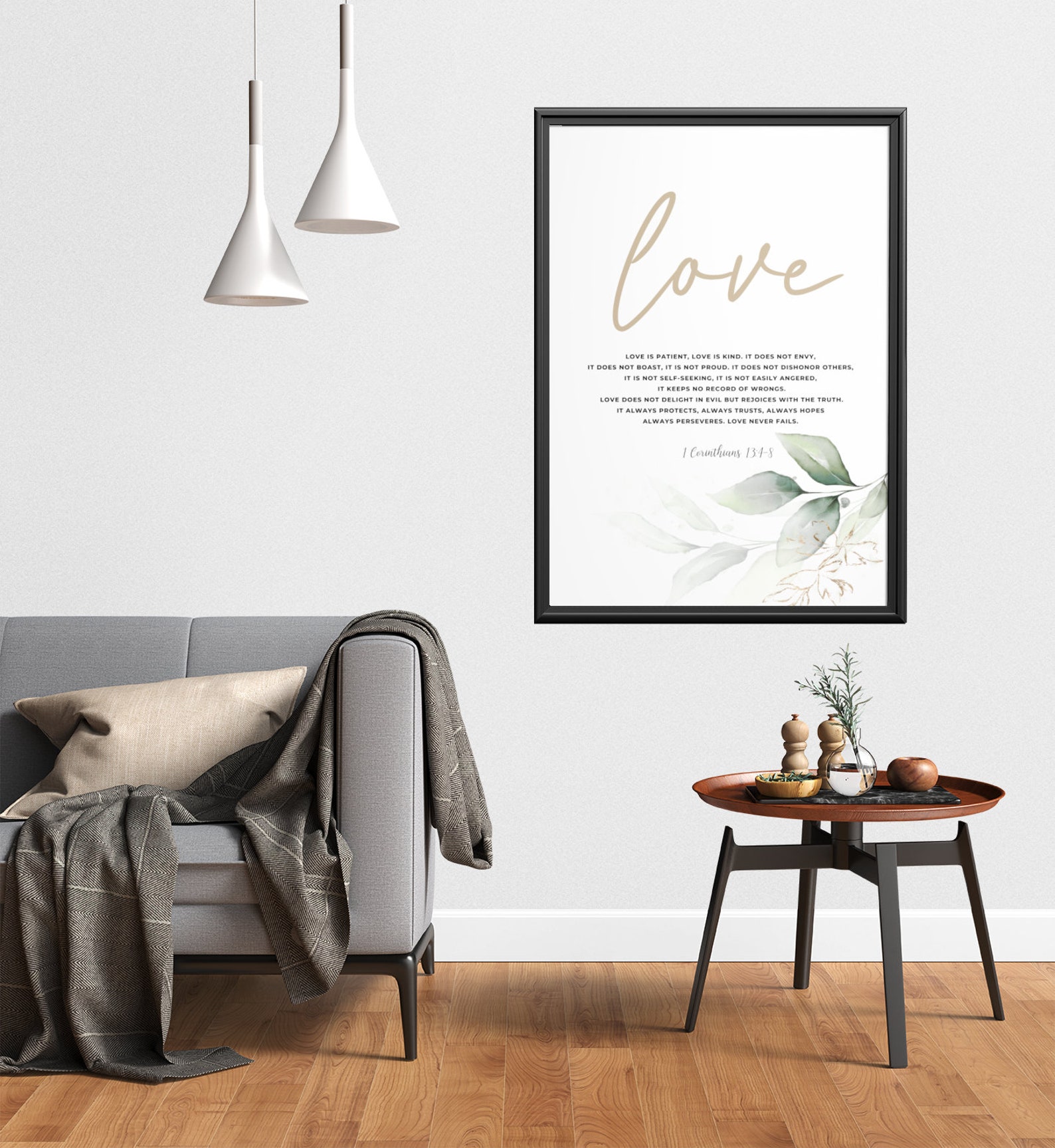 1 Corinthians 13:4-8 Love Bible Verse Print, Floral Christian Wall Art ...