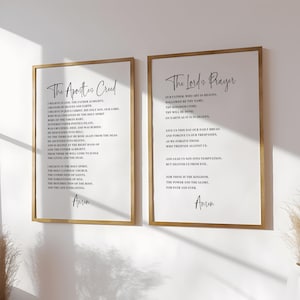 Set de arte mural del Credo de los Apóstoles y el Padre Nuestro: imprimible cristiano, póster religioso minimalista, descarga digital de las Escrituras bíblicas.