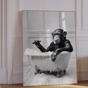 Art de chimpanzé dans une baignoire : décoration de salle de bain amusante (téléchargement numérique)