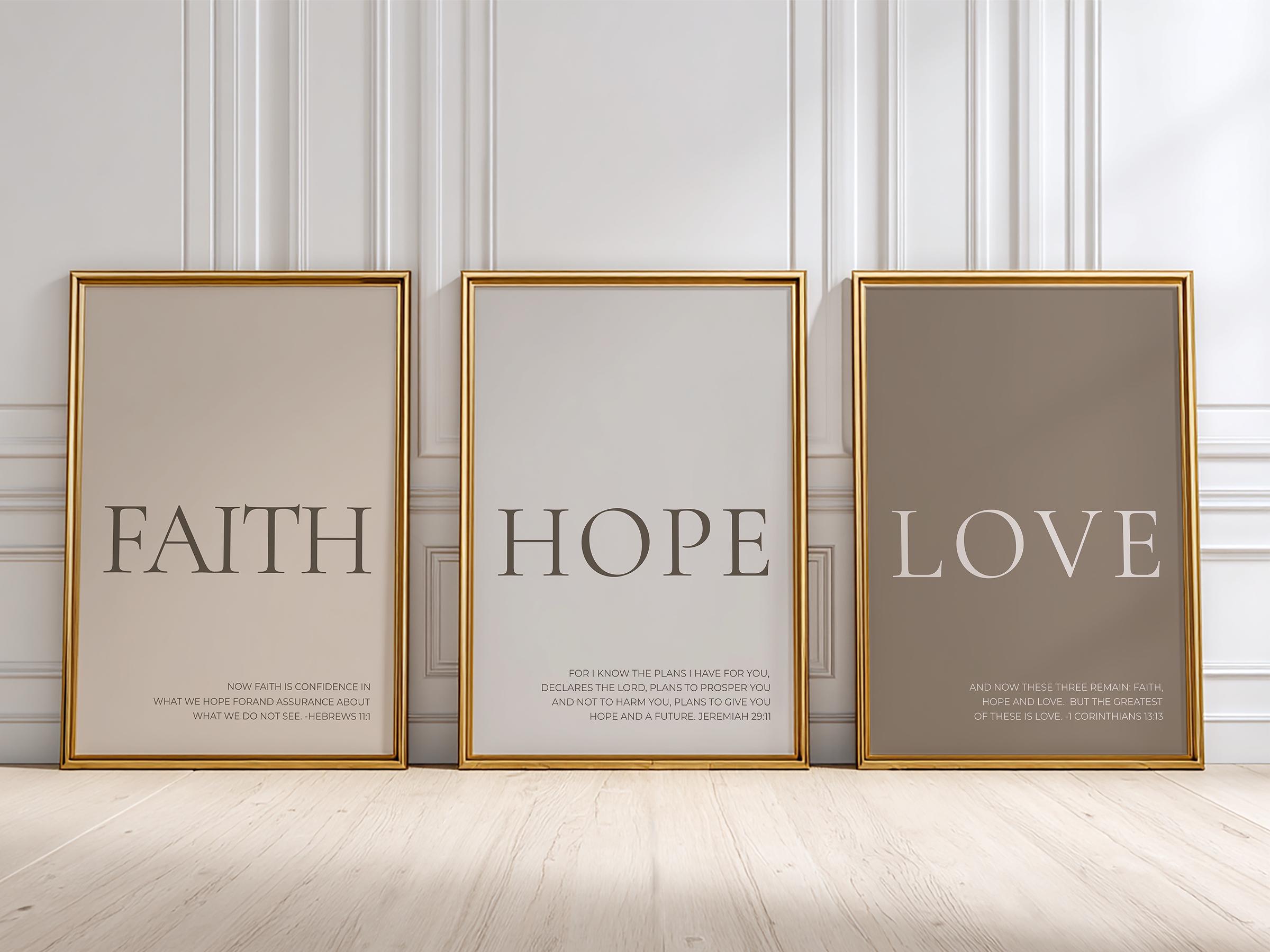 Faith Hope Love Scripture Wall Art Set of 3, Christian Home Decor ...