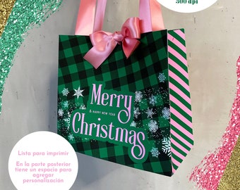 Weihnachts-Design-Boutique-Tasche in Grün und Rosa