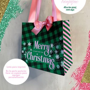 Christmas Design Green Pink Boutique Bag Etsy