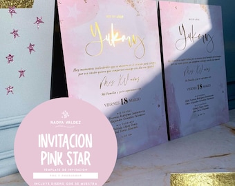 Einladungsvorlage rosa Stern 13x18 cm