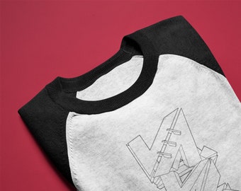 Tall “Graffiti Hall” Neutrals Baseball Tee, Origami Abstract Art TShirt, Graphic Tee Shirt, Aesthetic Birthday Gift, Gifts for Men