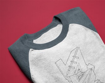 Tall “Graffiti Hall” Colors Baseball Tee, Origami Abstract Art TShirt, Graphic Tee Shirt, Aesthetic Birthday Gift, Gifts for Men