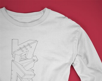 Tall "Graffiti Hall" Neutrals Sweatshirt, Origami Abstract Art TShirt, Graphic Tee Shirt, Dad Gift, Gifts for Men, Aesthetic