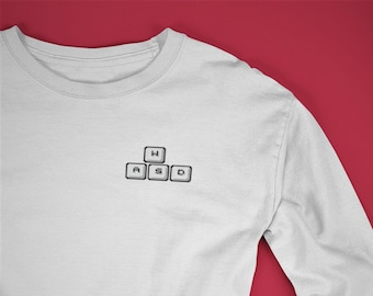 WASD Unisex Neutrals Sweatshirt, Pixel Art T Shirt, Graphic Tee Shirt, Gaming Gift, Dad Gift TShirt, Gifts for Men, Best Friend Gift