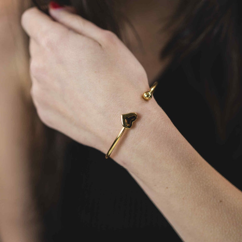 Solid Heart Cuff Bangle in Gold or Silver by Jewelry Lane