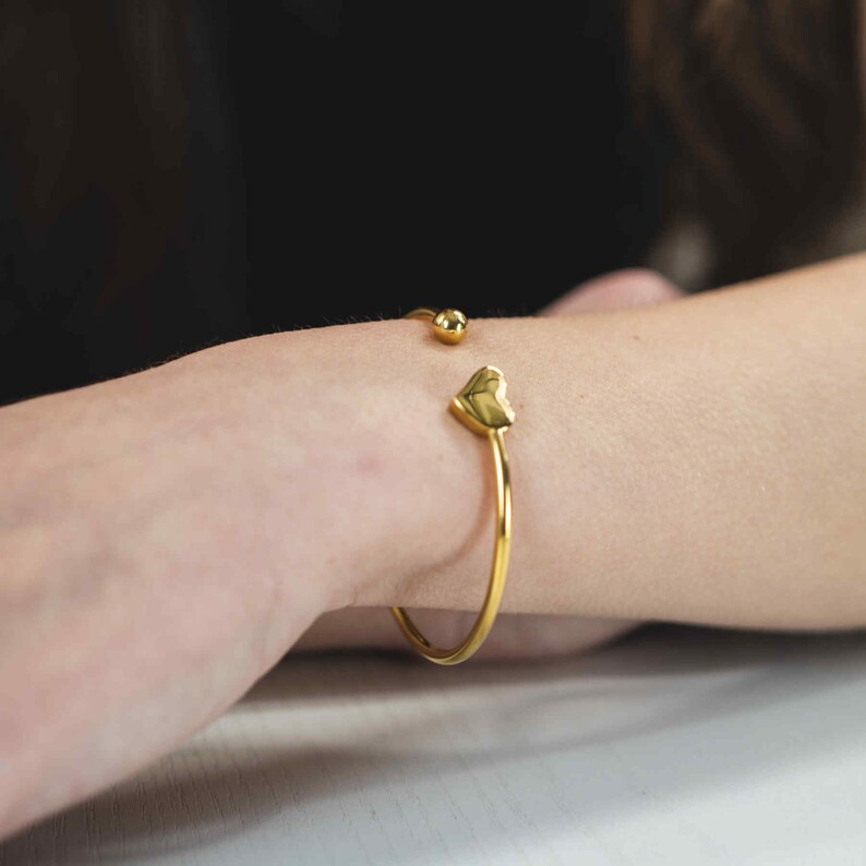 Solid Heart Cuff Bangle in Gold or Silver by Jewelry Lane
