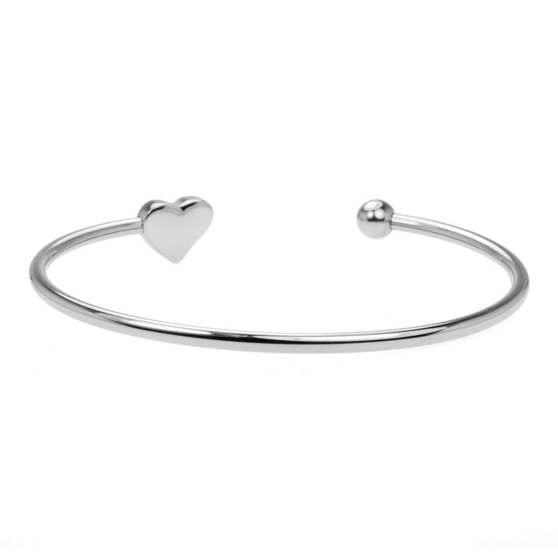 Solid Heart Cuff Bangle in Gold or Silver by Jewelry Lane