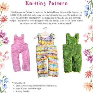Dungarees Knitting Pattern For Frogs, Dolls and Other Toys; Easy Pattern; Suitable for Beginners. DIGITAL DOWNLOAD, Not a Finished Item.
