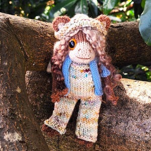 Handmade Knit Monkey Toy in Sweater, Overalls and Hat #M03