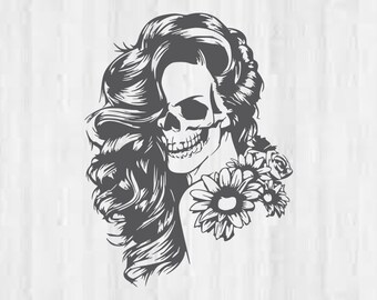 DXF Dxf Calavera clip art Calavera woman SVG Digital file Calavera woman for printing on T-shirts PNG File for paper cutting
