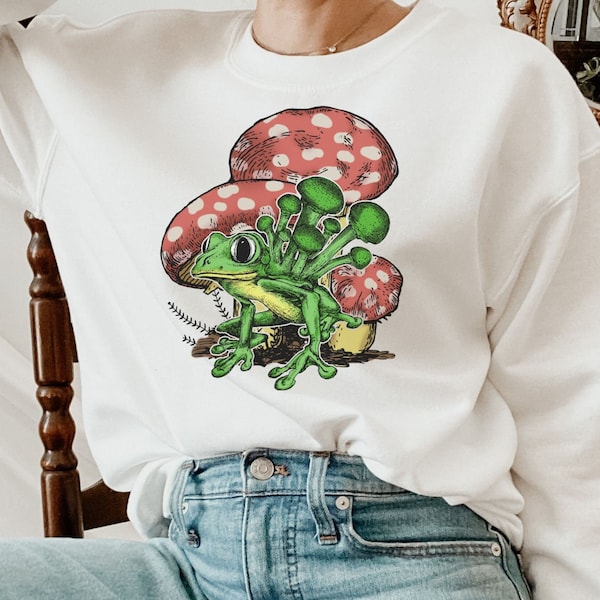 Frog Shirt, Magic Mushroom Hoodie, Frog Sweatshirt, Cottagecore Hoodie, Pastel Goth Shirt, Frog and Toad Sweater, Celestial Mystical Punk