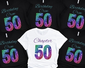 50th Birthday Shirts, Rainbow 50th Birthday Group Shirts, 50th Birthday Gifts for Women Personalized 50th Birthday Party Gift Glitter Effect