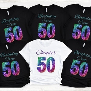 50th Birthday Shirts, Rainbow 50th Birthday Group Shirts, 50th Birthday Gifts for Women Personalized 50th Birthday Party Gift Glitter Effect