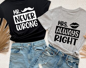 Funny Couples Shirts: Mr. Wrong, Mrs. Right Matching Tees