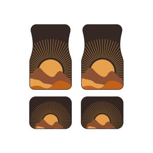 Sunset Floor Mats, Hippie 70s Car Floor Mat, Boho Mountains Car Mat Accessories, Cottagecore Car mat, Vehicle Mats Set of 4