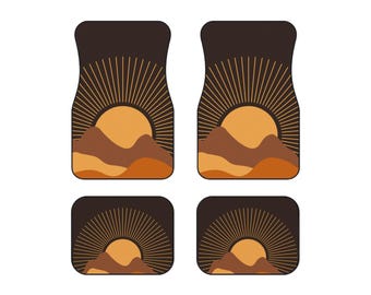 Sunset Floor Mats, Hippie 70s Car Floor Mat, Boho Mountains Car Mat Accessories, Cottagecore Car mat, Vehicle Mats Set of 4