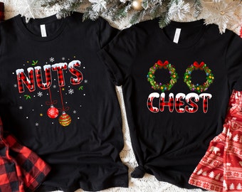 Christmas Family Shirts, Funny Christmas Couples T-shirt, Xmas Crew Tees, Chest Nuts Matching Family Tops, Gifts for him Christmas Shirts