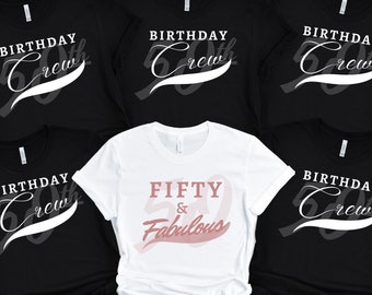 50th Birthday Shirts Fifty and Fabulous T-Shirt Birthday Crew Tees Birthday Squad Shirts 50th Bday Tee Birthday Party Tees Bday Gift for Her