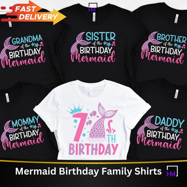 7th Birthday Shirt Girls Mermaid Birthday Tee Mermaid Shirt Mermaid Family Birthday TShirt 7th Birthday Girl Matching Shirts Under Sea Party