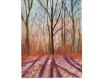 Painting Pastel Original Signed Forest Abstract Landscape Trees Purple Peach Orange