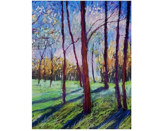 Painting Pastel Original Trees Landscape Framed