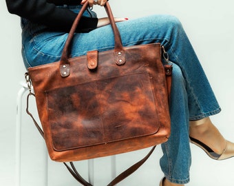 Large Leather Tote Bag Women Leather Laptop Bag Leather Shoulder Bag Leather Crossbody Bag Cowhide Leather Bag