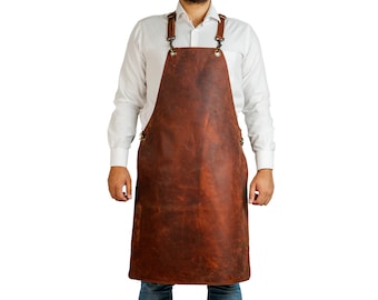 Leather Apron With No pockets - Woodworking Apron - Welding Apron - BBQ Apron - Grilling Apron - Kitchen Apron-Heavy Duty Apron 100% Leather