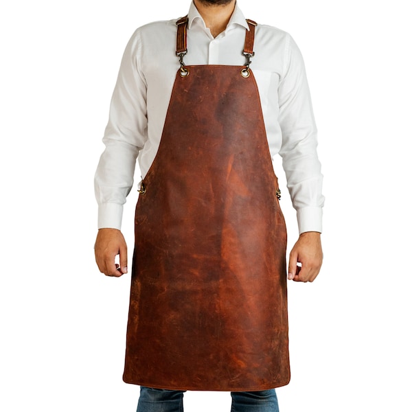 Delantal de cuero sin bolsillos - Delantal para carpintería - Delantal para soldar - Delantal para barbacoa - Delantal para asar - Delantal de cocina - Delantal resistente 100% cuero