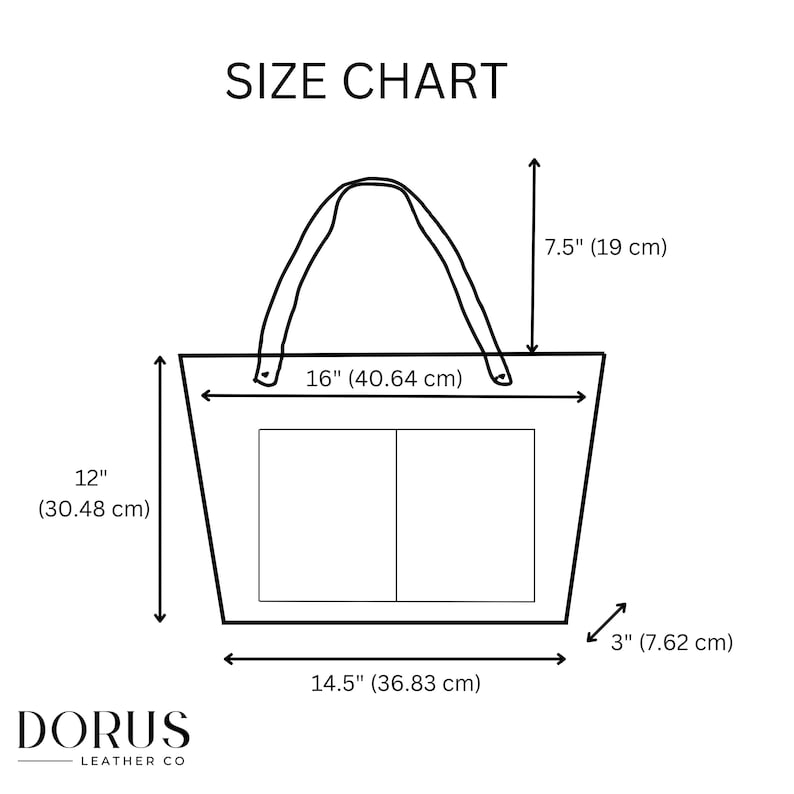 leather tote bag size chart
