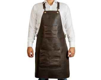 Leather Apron for Woodworking Apron Cooking Apron, BBQ Apron, Grilling Apron, Heavy Duty Apron 100% Leather Matt Brown