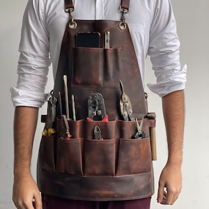 Leather Apron with 12 Tool Pockets Heat & Flame Resistant Heavy Duty Tool Apron
