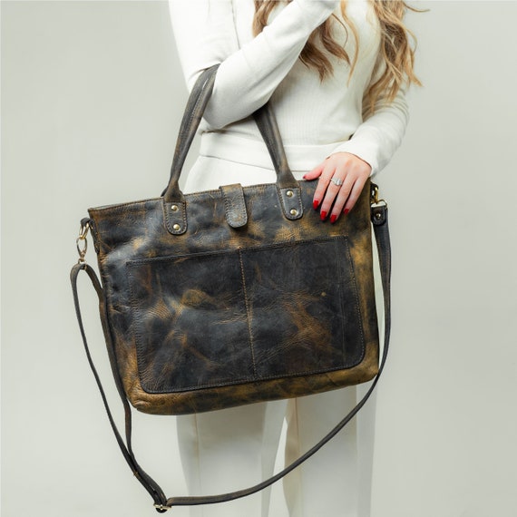 Large Leather Tote Bag Women Leather Laptop Bag Leather Shoulder Bag Leather Crossbody Bag Cowhide Leather Bag