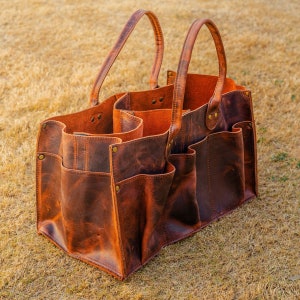 Sac à outils en cuir avec 8 poches à outils, cadeau pour lui, 100 % cuir robuste