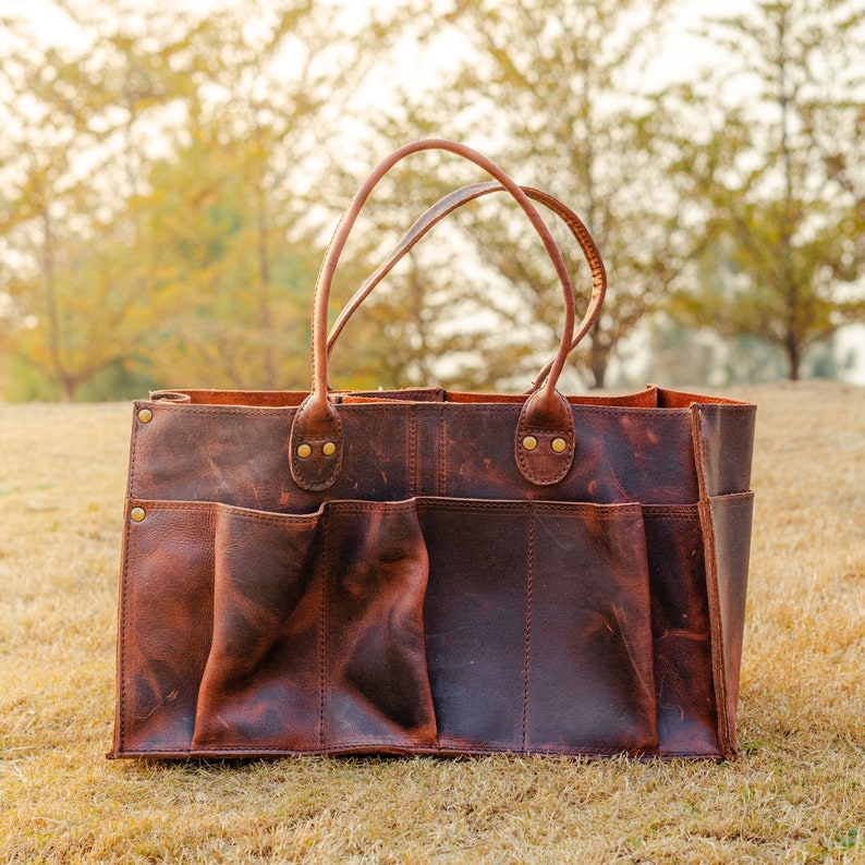 leather tool bag with pockets