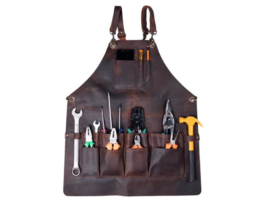 Leather Apron With 12 Tool Pockets Heat & Flame Resistant Heavy Duty ...