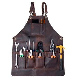Leather Apron with 12 Tool Pockets Heat & Flame Resistant Heavy Duty Tool Apron - Woodworking Apron -Workshop Apron
