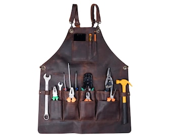 Leather Apron with 12 Tool Pockets Heat & Flame Resistant Heavy Duty Tool Apron - Woodworking Apron -Workshop Apron