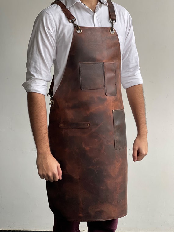 Tablier En Cuir Marron Fait Main – Pour Chef, Barbecue, Bricolage, Travail Du Bois, Taille Unique