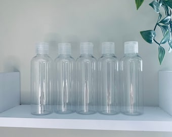 5X 100ml Clear Empty Travel Bottles with Flip Caps