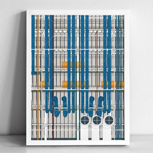 Printable Centre Pompidou France Modern Architecture Art Print | Graphic Illustration Abstract Poster | Minimalist Architecture Art Print