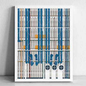 Centre Pompidou France Modern Architecture Art Print | Graphic Illustration Abstract Poster | Minimalist Architecture Art Print | Beaubourg