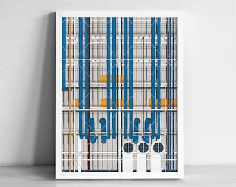 Centre Pompidou France Modern Architecture Art Print | Graphic Illustration Abstract Poster | Minimalist Architecture Art Print | Beaubourg