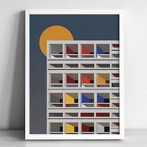 Printable Le Corbusier Unité d&#39;Habitation | France Modern Architecture Art Print | Graphic Illustration Abstract Poster