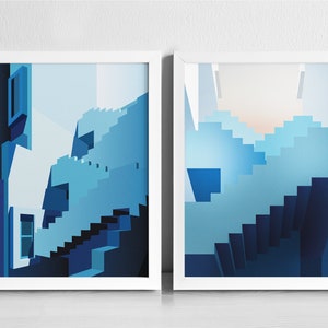 Muralla Roja Art Print Set | Spain Bofill Modern Architecture | Graphic Illustration Abstract Print | Minimalist  | Blue Gallery Wall