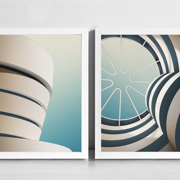 Guggenheim Museum Modern Architecture Art Print Set | Graphic Illustration Abstract Poster | Minimalist Architecture Art Print | New York