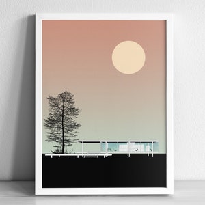 Farnsworth House Architecture Art Print | Graphic Illustration Abstract Poster | Minimalist Architecture Art Print | Mies van der Rohe